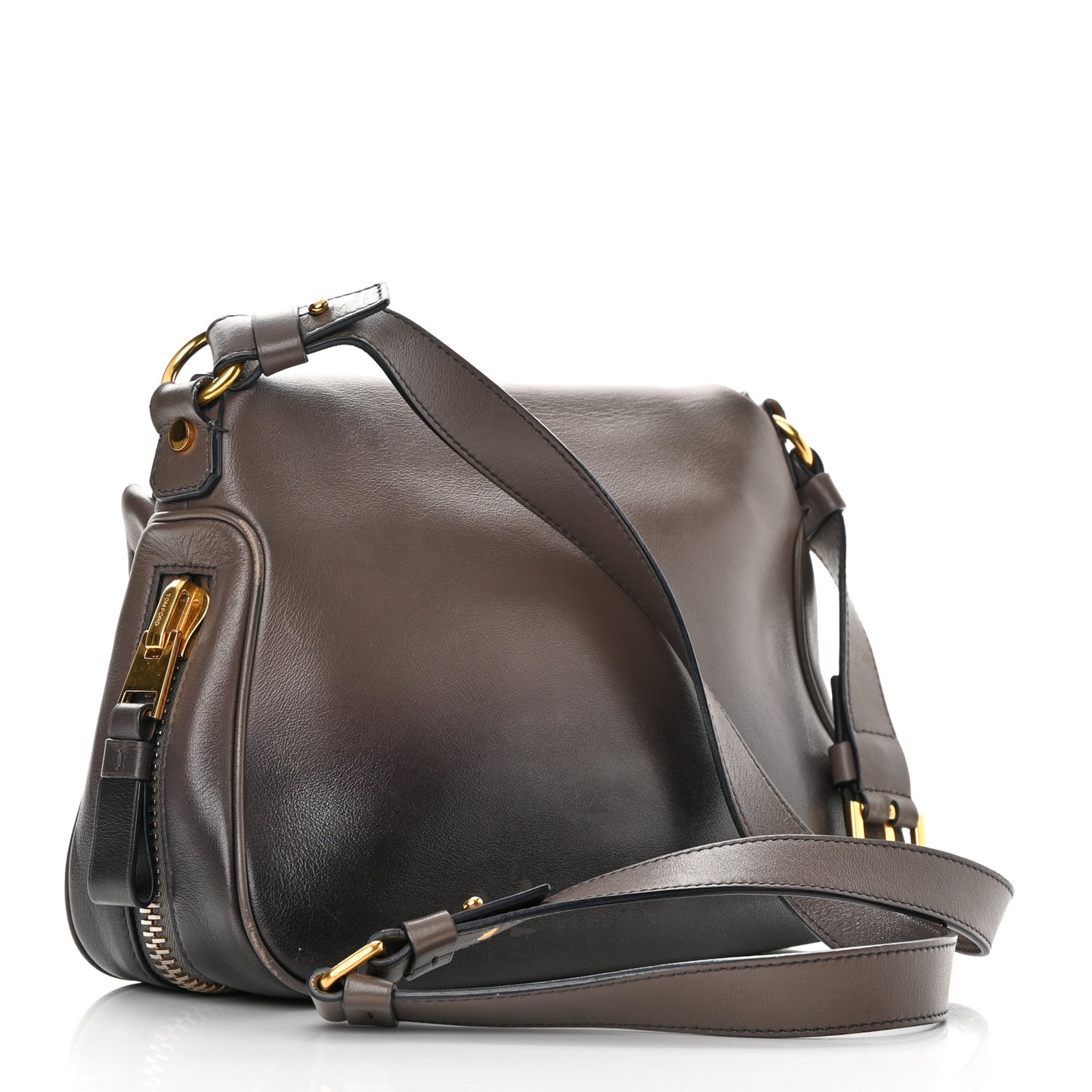 Grained Calfskin Medium Shaded Jennifer Crossbody Bag Brown