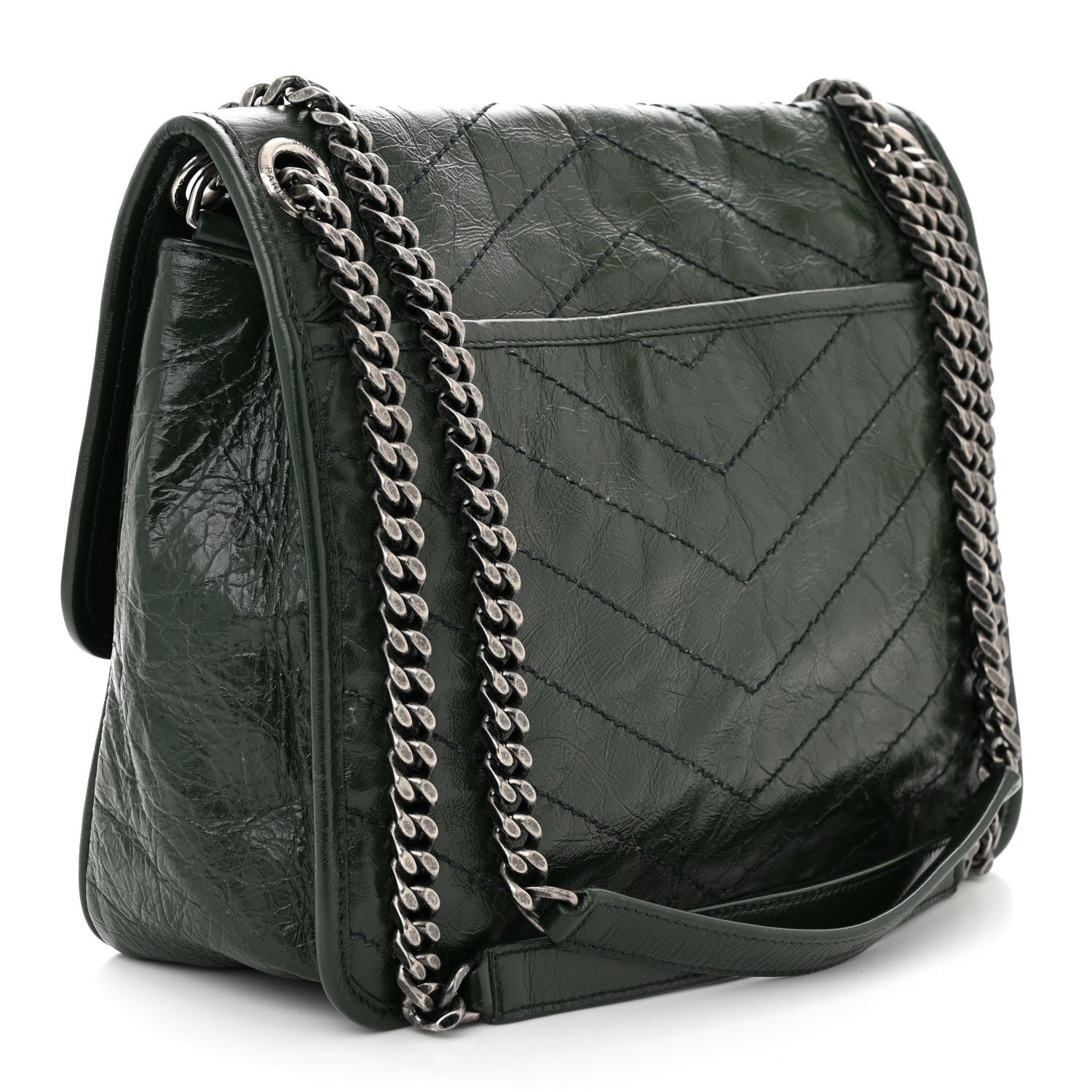 Saint Laurent Crinkled Calfskin Matelasse Monogram Medium Niki Chain Satchel Military Olive 3 of 10