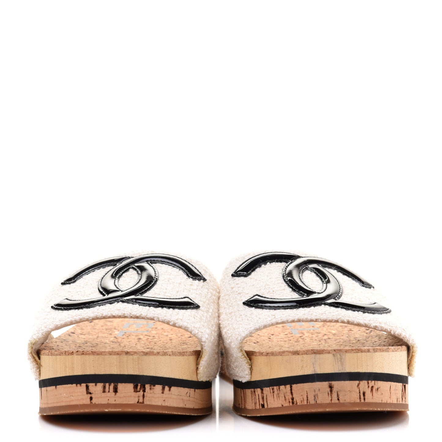 Tweed Cork CC Mule Sandals 37 White Black