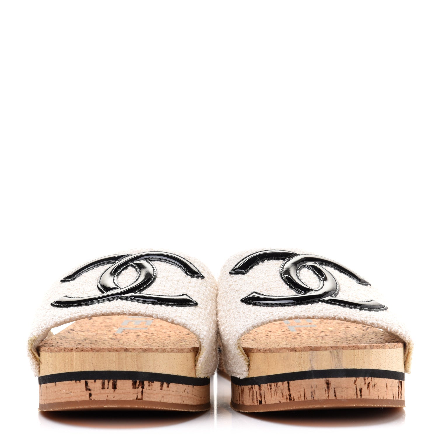 Chanel Tweed Cork CC Mule Sandals 37 White Black 2 of 7