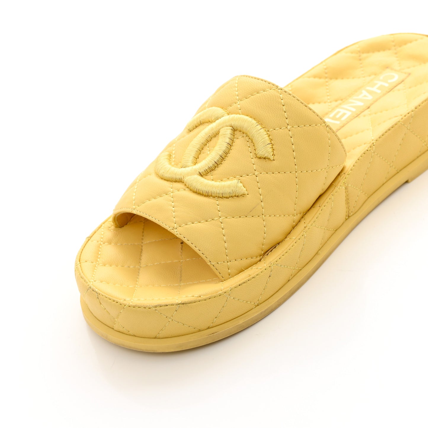 Lambskin Quilted CC Mules Sandals 38 Yellow