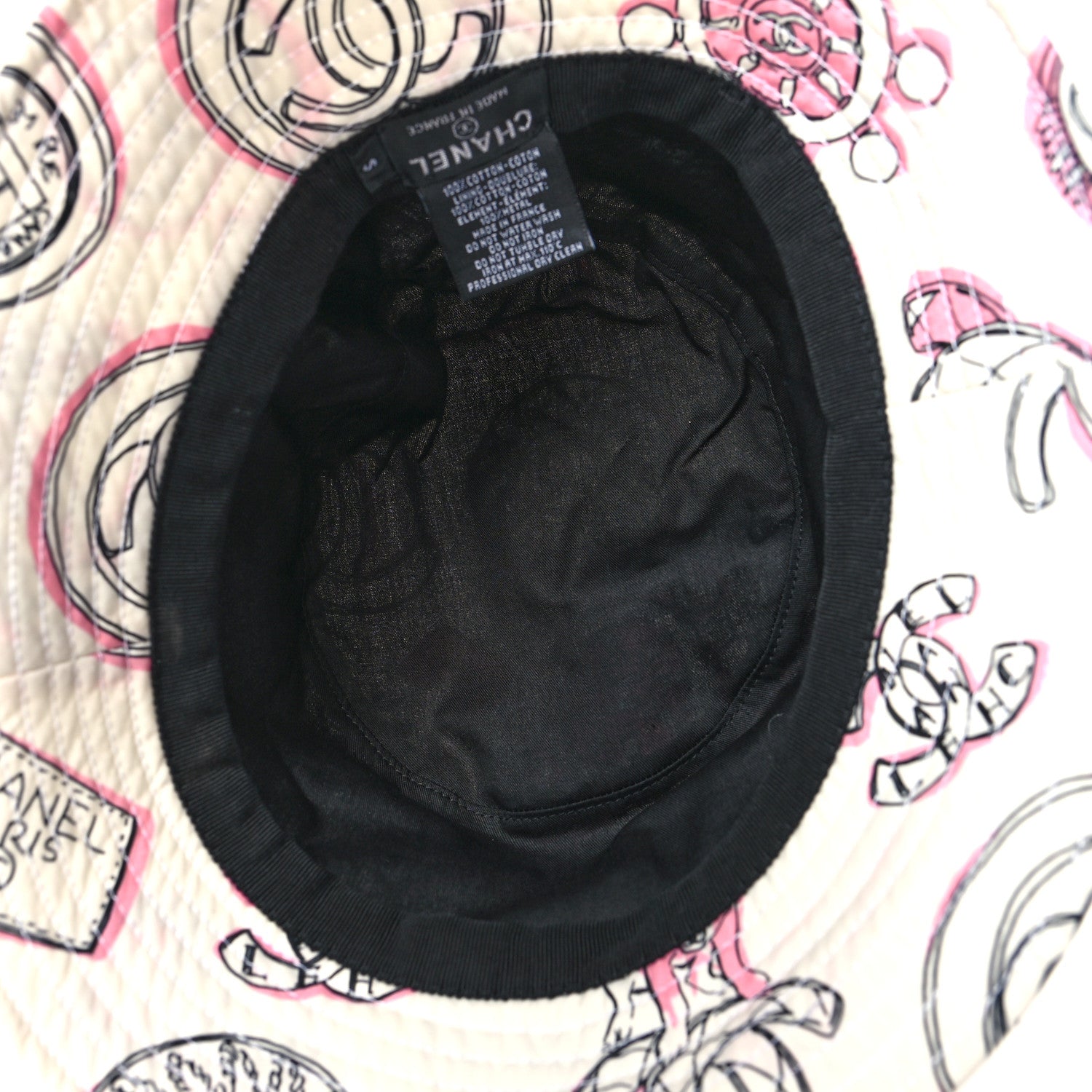 Chanel Cotton CC Dog Print Bucket Hat S White Pink 6 of 9