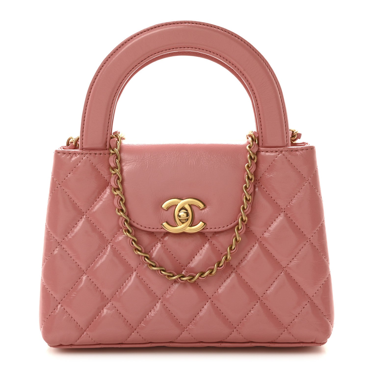 Chanel Shiny Aged Calfskin Quilted Nano Kelly Shopper Coral Pink 1 of 11