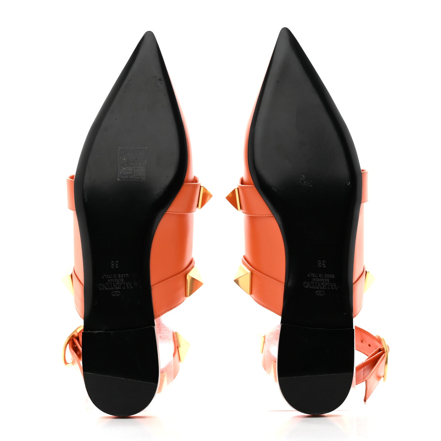 Valentino Garavani Calfskin Roman Stud Ankle Strap Flat Mules 38 Orange Zest 5 of 8