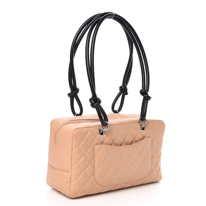 Chanel Calfskin Quilted Large Cambon Bowler Beige Black 3 of 13