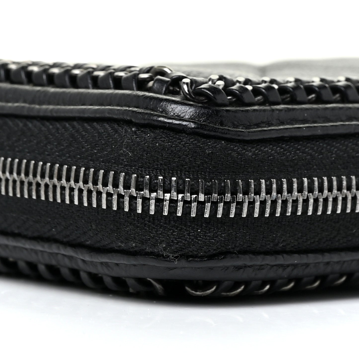 Calfskin Quilted Boy Chain Large Gusset Zip Around Wallet Black