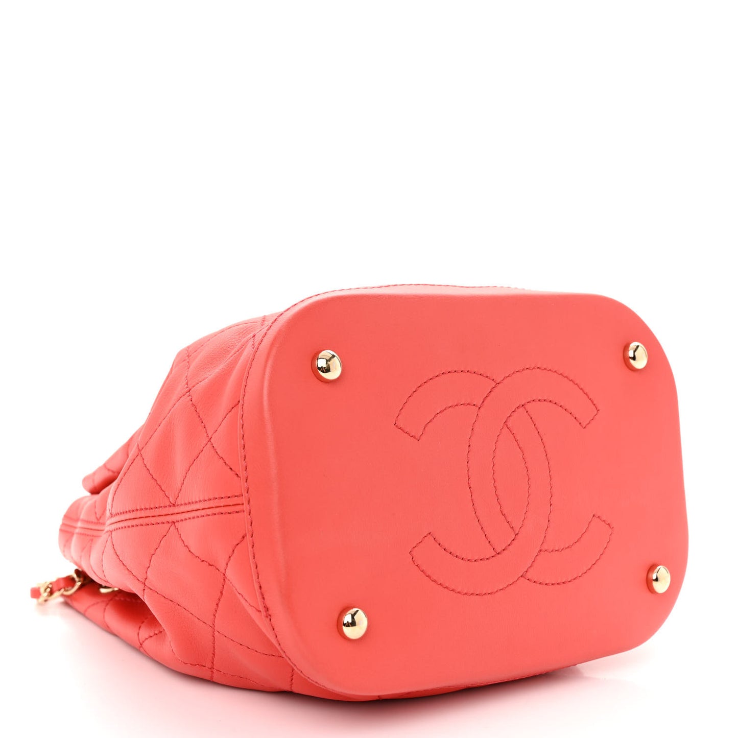Calfskin Stitched Chain Bucket Bag Coral