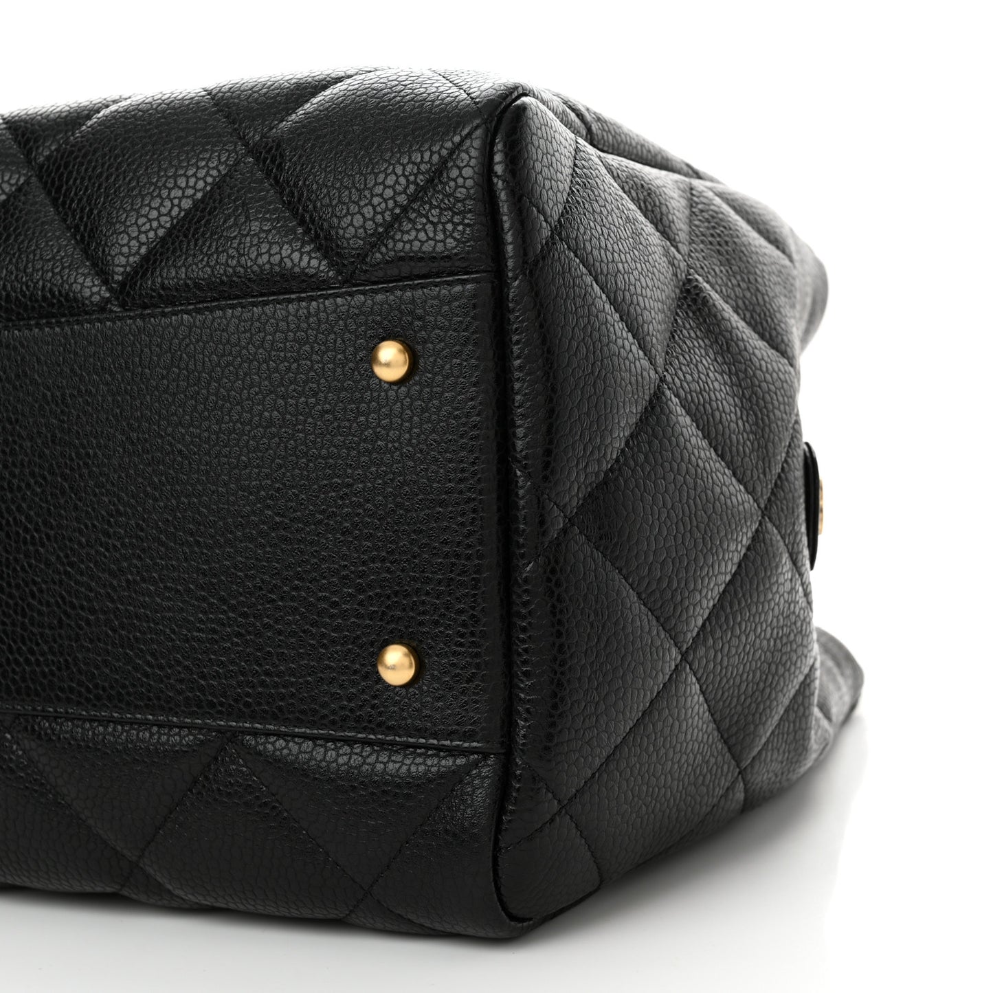 Metallic Grained Calfskin Quilted Shopping Tote Black