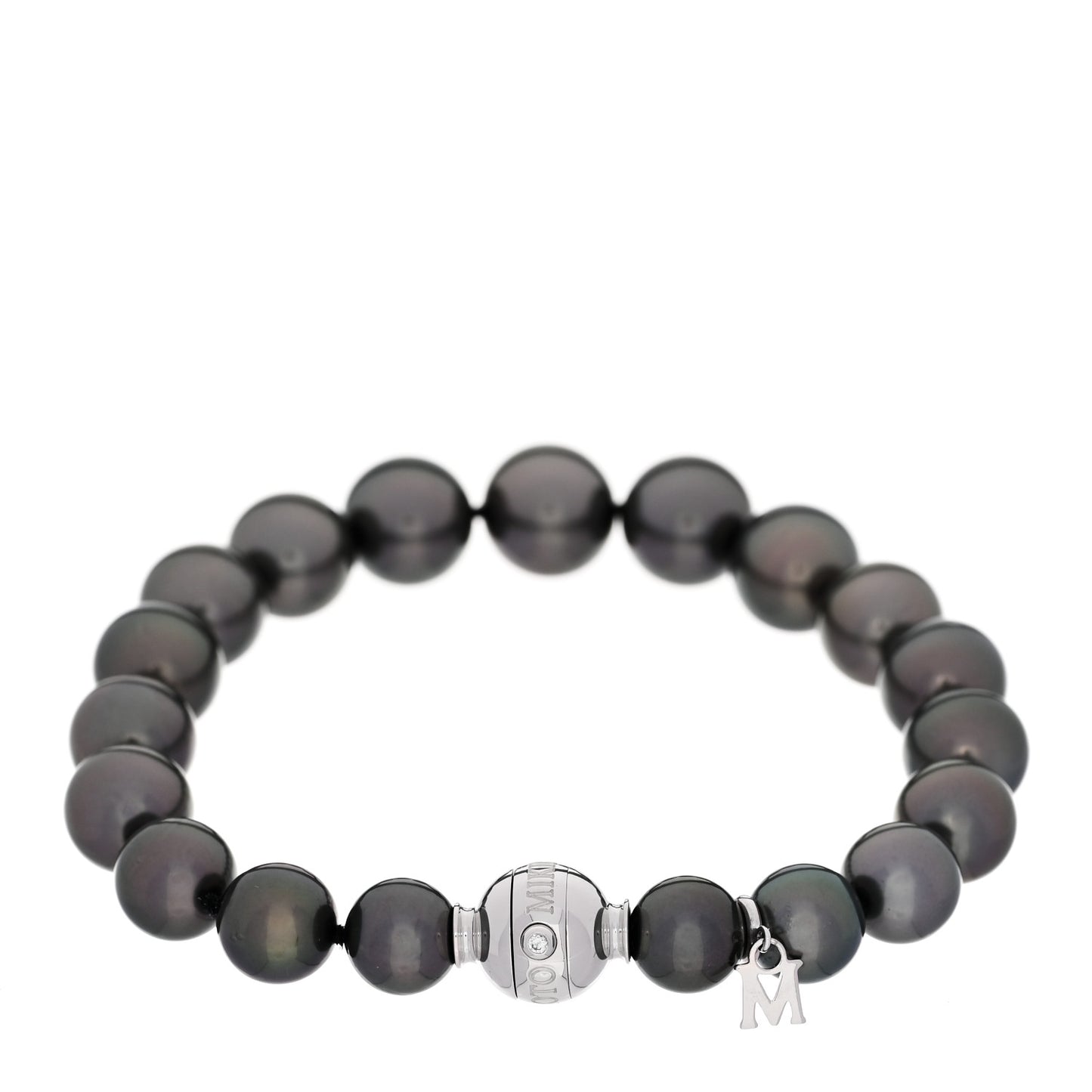 18K White Gold Diamond Grey Cultured Pearl 9.5-10mm Bracelet