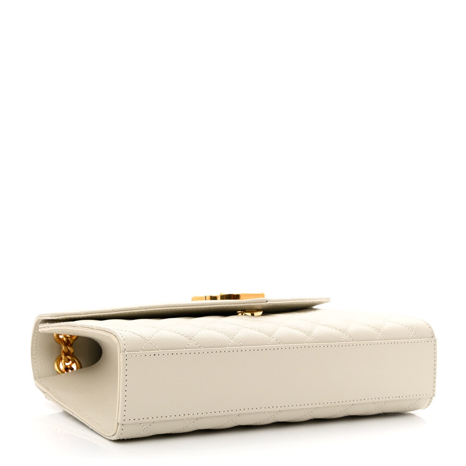 Saint Laurent Grain De Poudre Textured Mixed Matelasse Medium Triquilt Monogram Satchel White 4 of 11