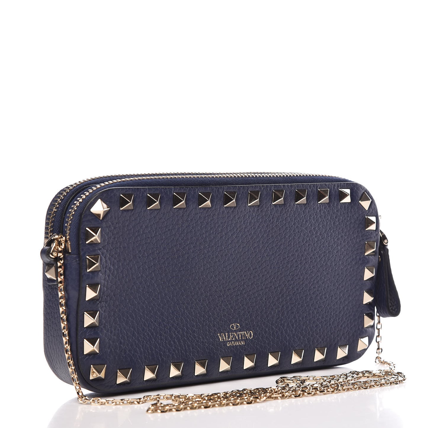 Pebbled Calfskin Rockstud Chain Pouch Shoulder Bag Peacock