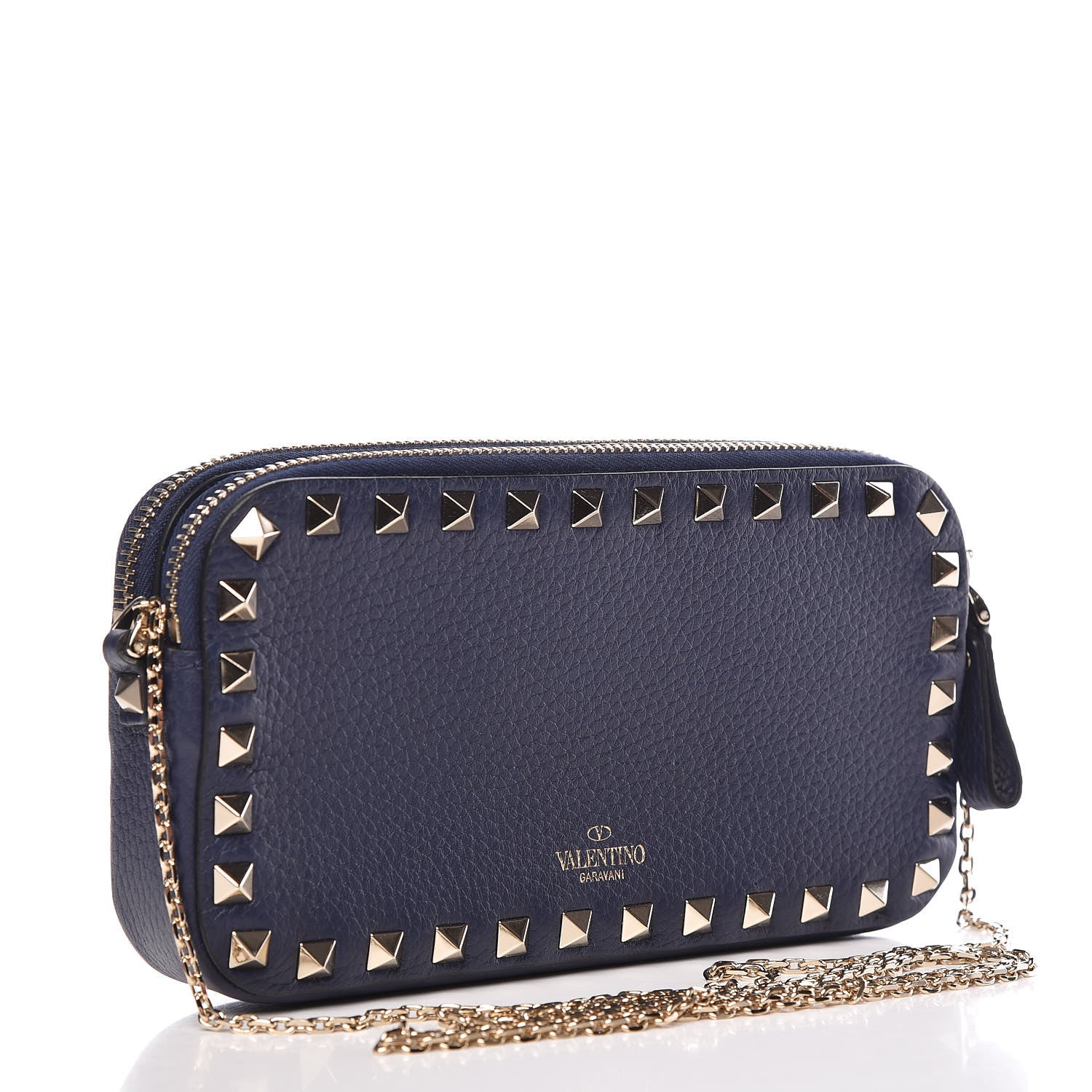 Valentino Garavani Pebbled Calfskin Rockstud Chain Pouch Shoulder Bag Peacock 3 of 10