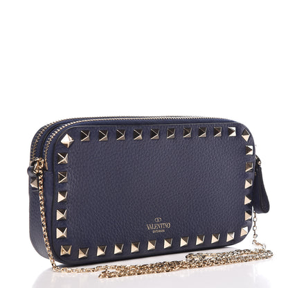 Valentino Garavani Pebbled Calfskin Rockstud Chain Pouch Shoulder Bag Peacock 3 of 10