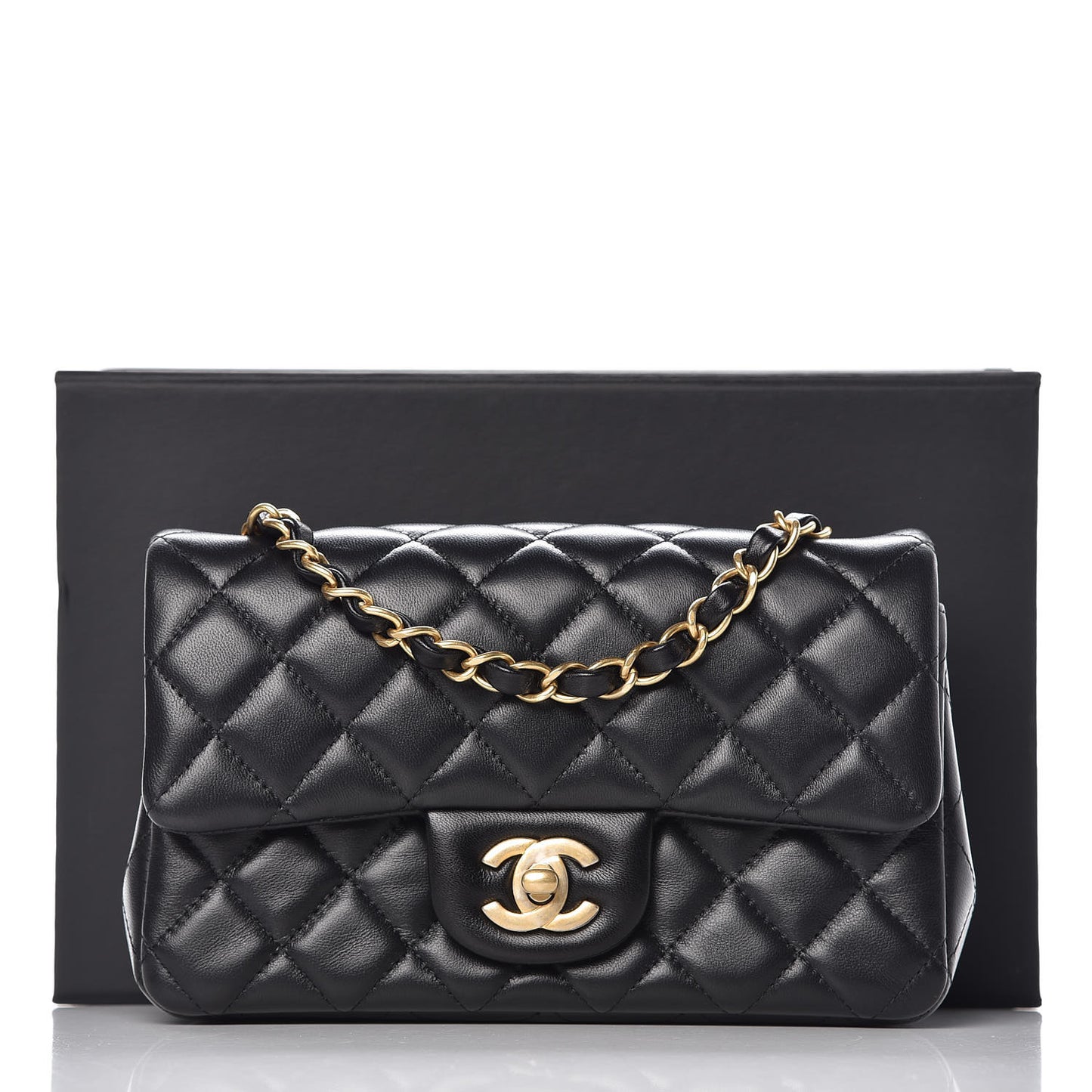 Lambskin Quilted Mini Rectangular Flap Black