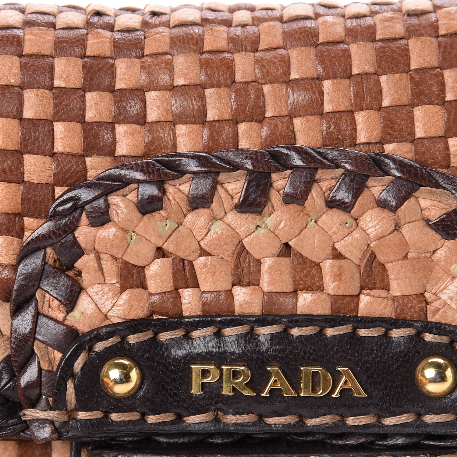Prada Goatskin Woven Flap Crossbody Sughero Caramel 12 of 14