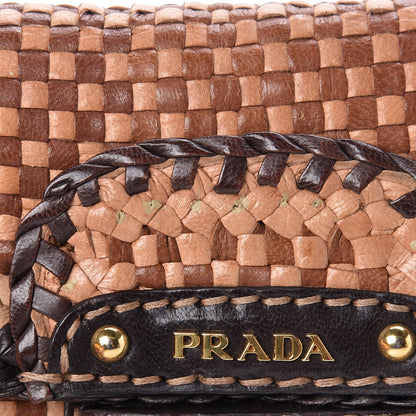 Prada Goatskin Woven Flap Crossbody Sughero Caramel 12 of 14