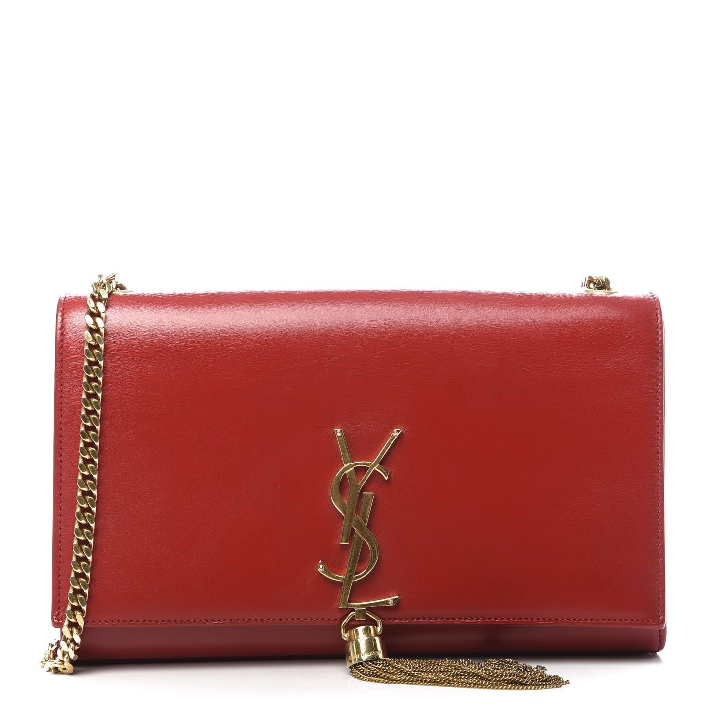Smooth Calfskin Medium Classic Monogram Kate Tassel Satchel Lipstick Red
