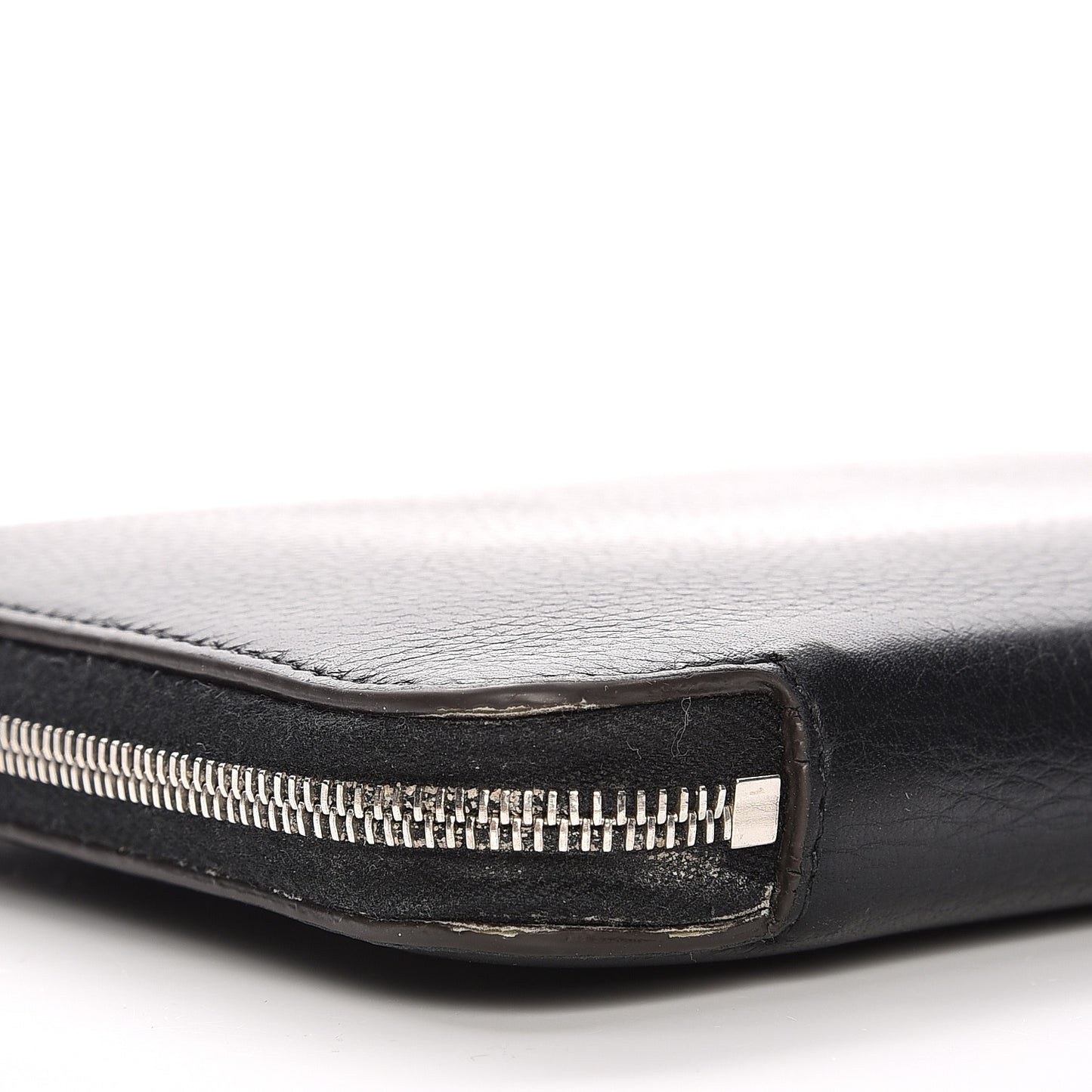 Drummed Calfskin Zip Around Organizer Wallet Black Citron