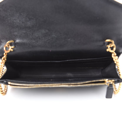 Saint Laurent Grain De Poudre Matelasse Chevron Monogram Envelope Chain Wallet Black 5 of 20