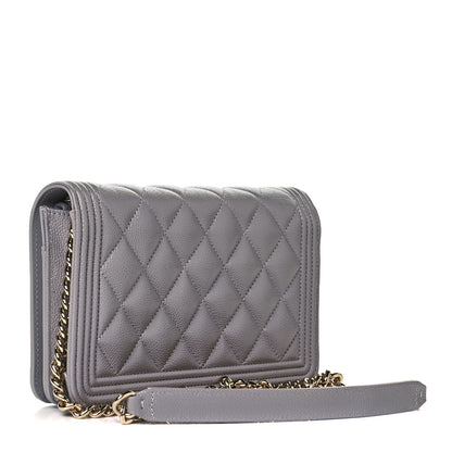 Chanel Caviar Quilted Boy Wallet On Chain WOC Grey 4 of 17