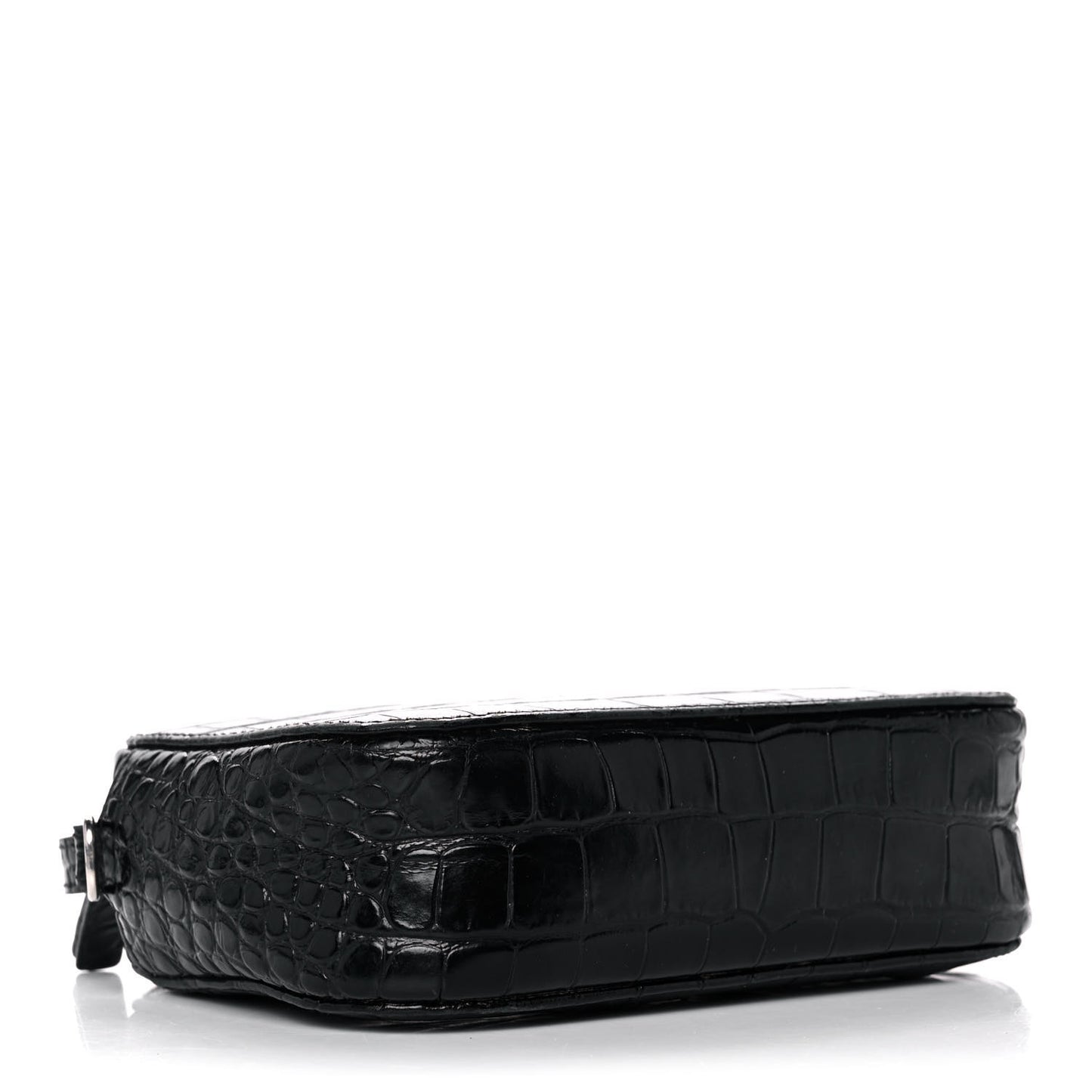 Shiny Calfskin Logo Crocodile Embossed XS Everyday Camera Bag with Handle Black