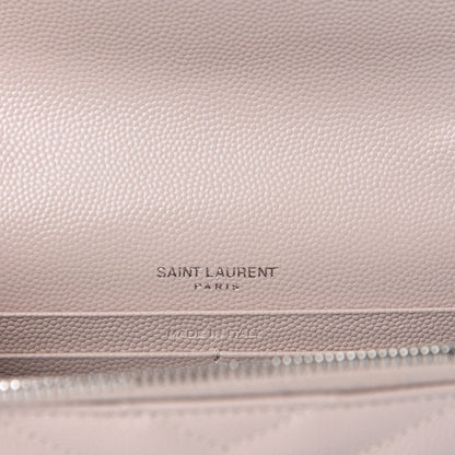 Saint Laurent Grain De Poudre Matelasse Chevron Monogram Envelope Chain Wallet Pink White 9 of 12