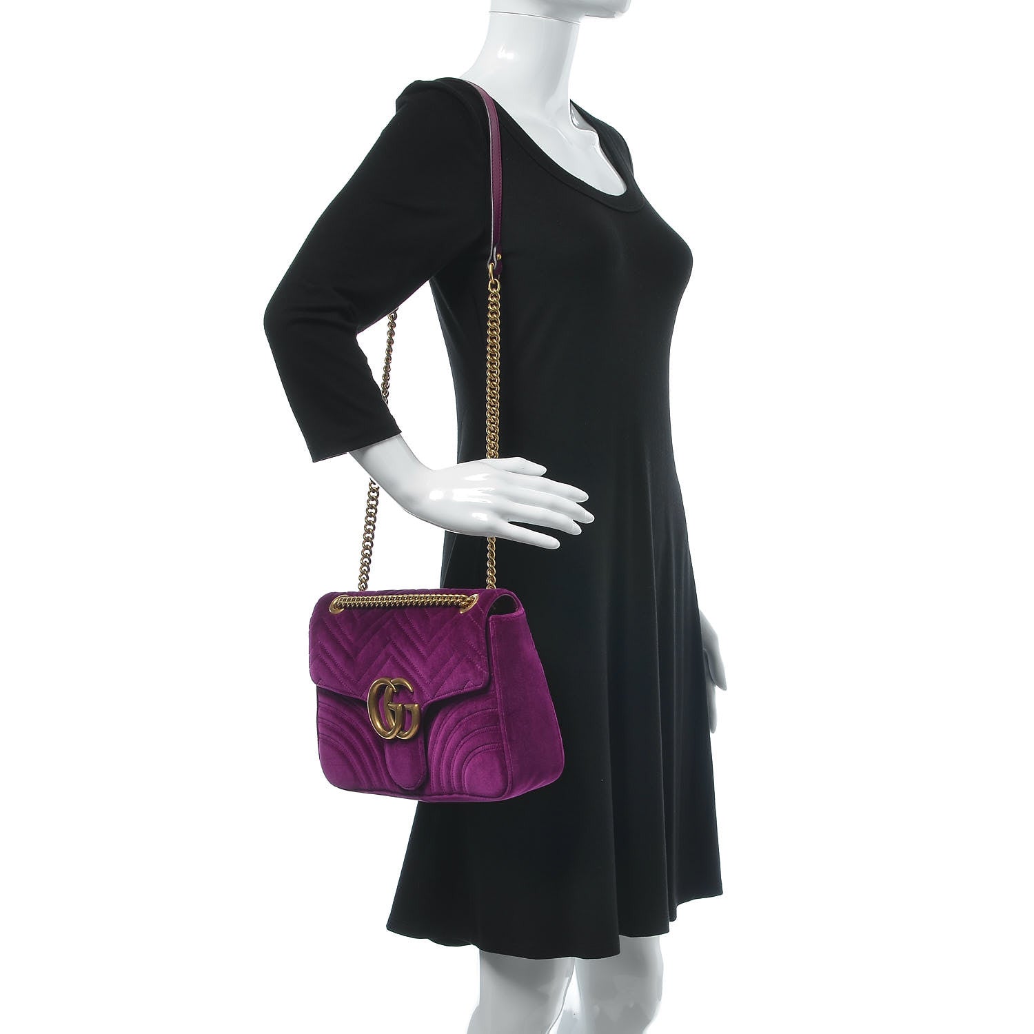Gucci Velvet Matelasse Medium GG Marmont Shoulder Bag Fuchsia Violet Cyclamen 2 of 7