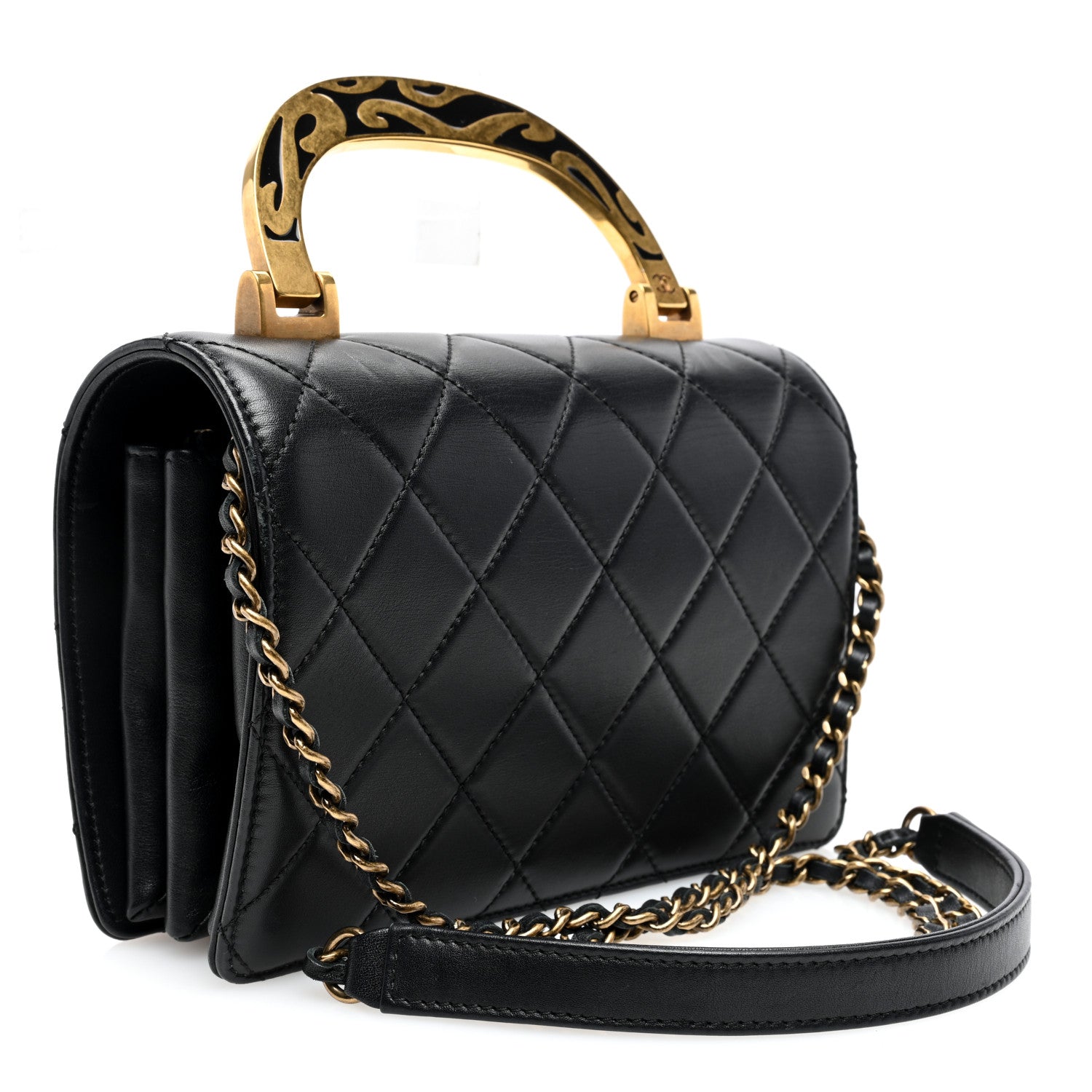 Chanel Metal Calfskin Quilted Top Handle Flap Black 3 of 10