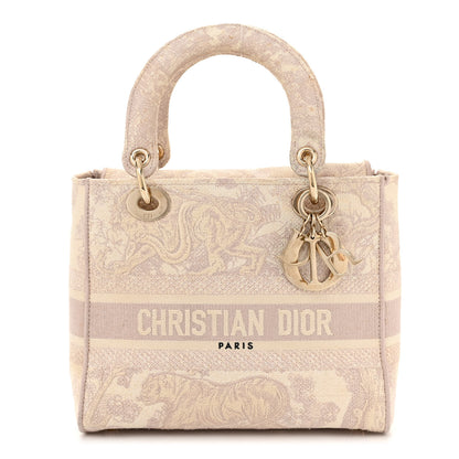 Christian Dior Canvas Toile De Jouy Reverse Embroidered Medium Lady D-Lite Rose 1 of 12