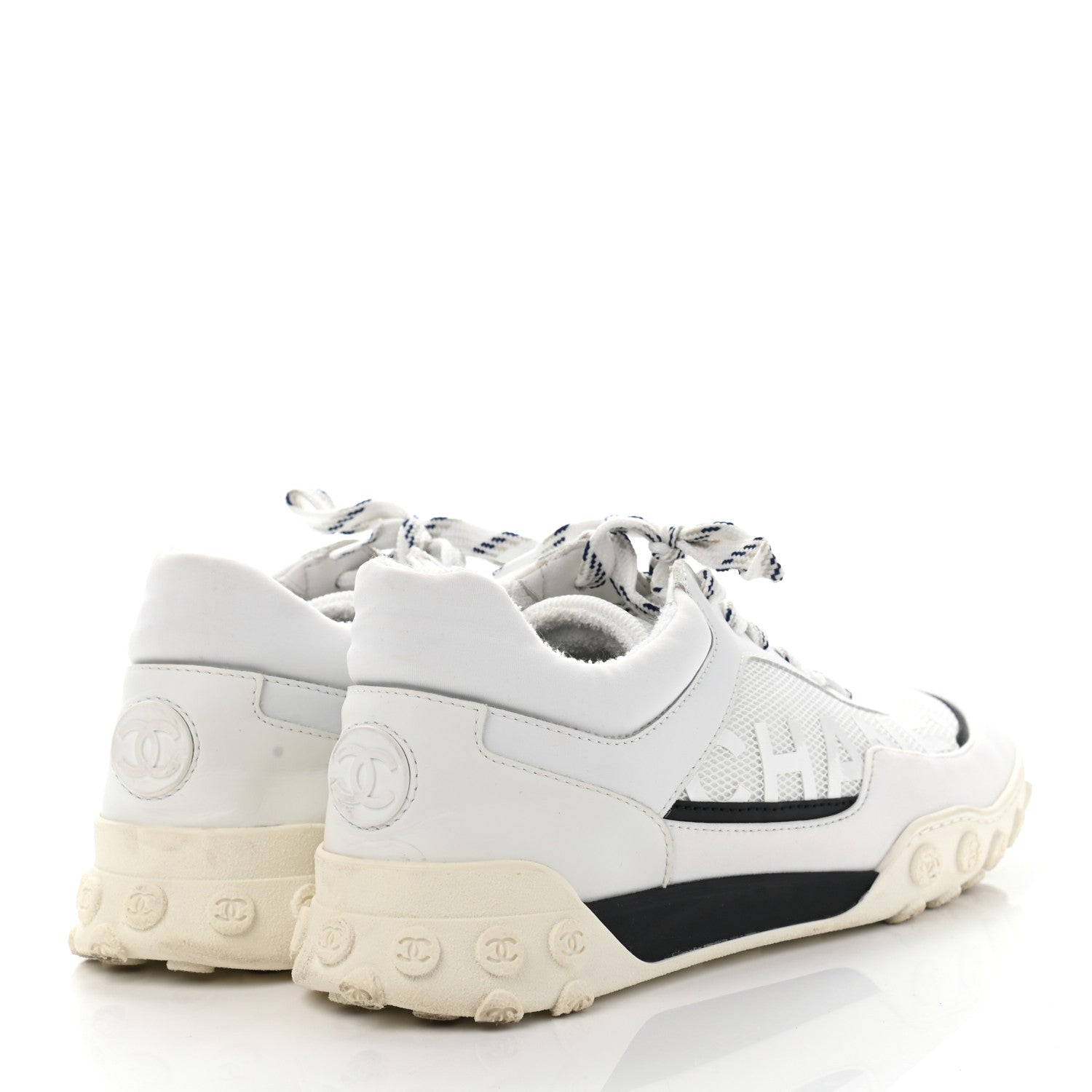 Chanel Calfskin Mesh Lycra Womens Logo Sneakers 39.5 White 4 of 16