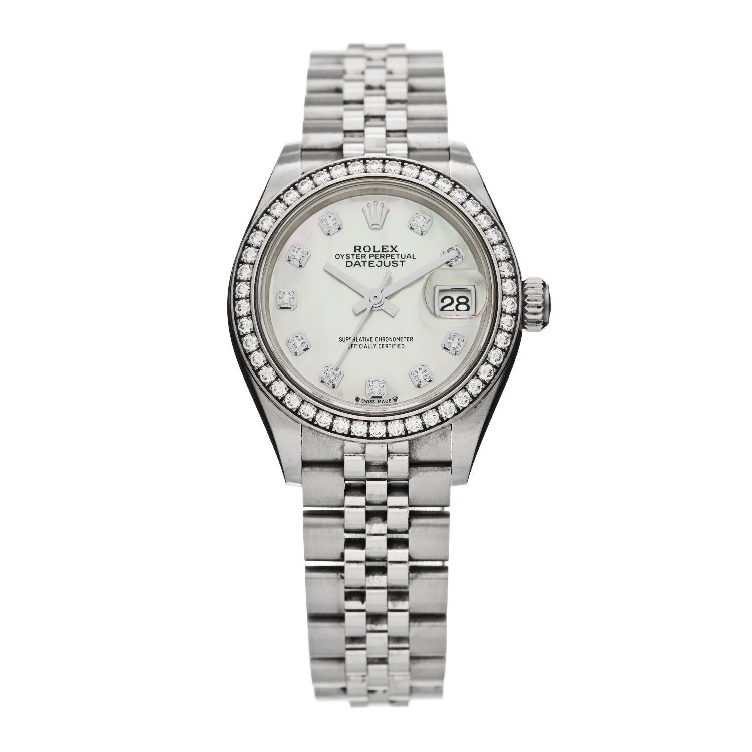 Rolex Stainless Steel 18K White Gold Diamond Mother of Pearl 28mm Oyster Perpetual Datejust Watch 279384 1 of 5
