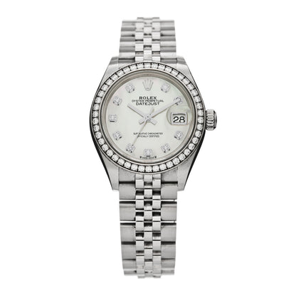 Rolex Stainless Steel 18K White Gold Diamond Mother of Pearl 28mm Oyster Perpetual Datejust Watch 279384 1 of 5