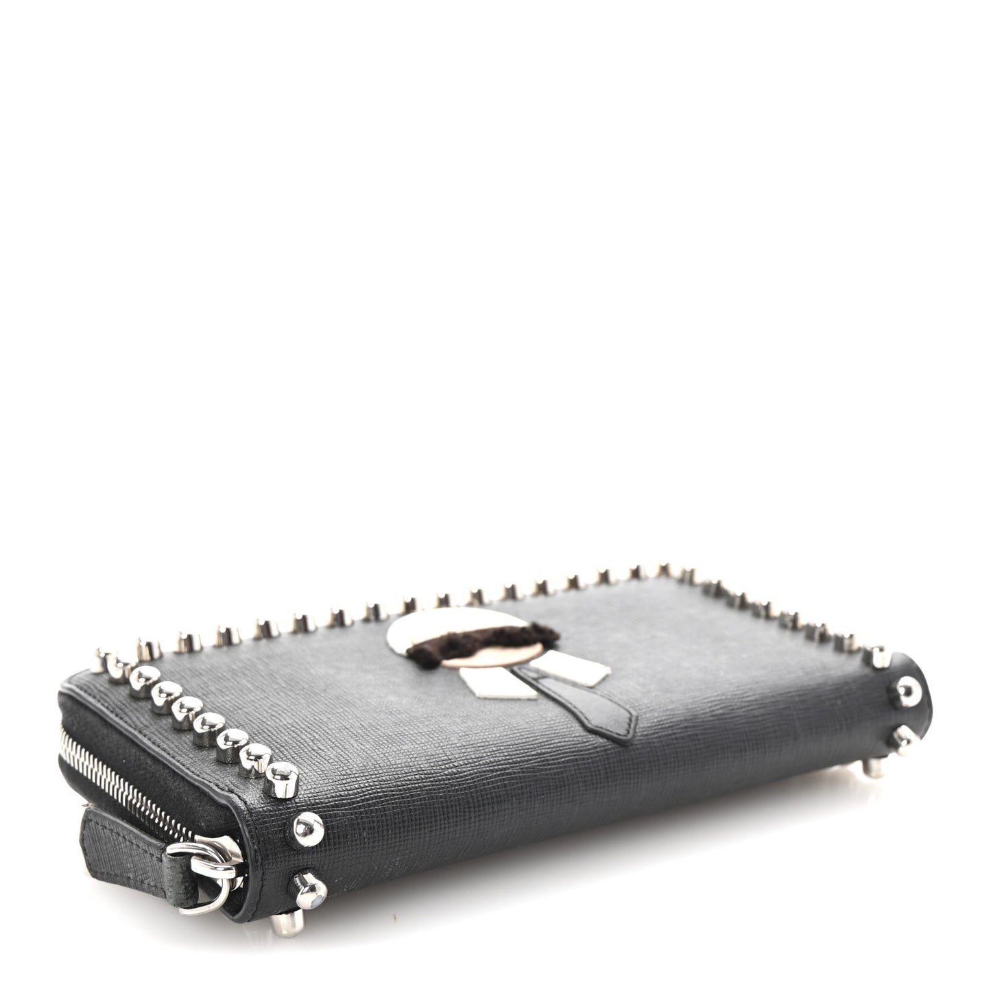 Vitello Elite Mink Fur Studded Karlito Zip Around Wallet Black