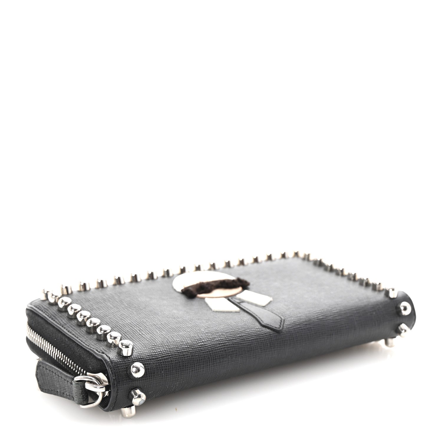 Fendi Vitello Elite Mink Fur Studded Karlito Zip Around Wallet Black 4 of 8