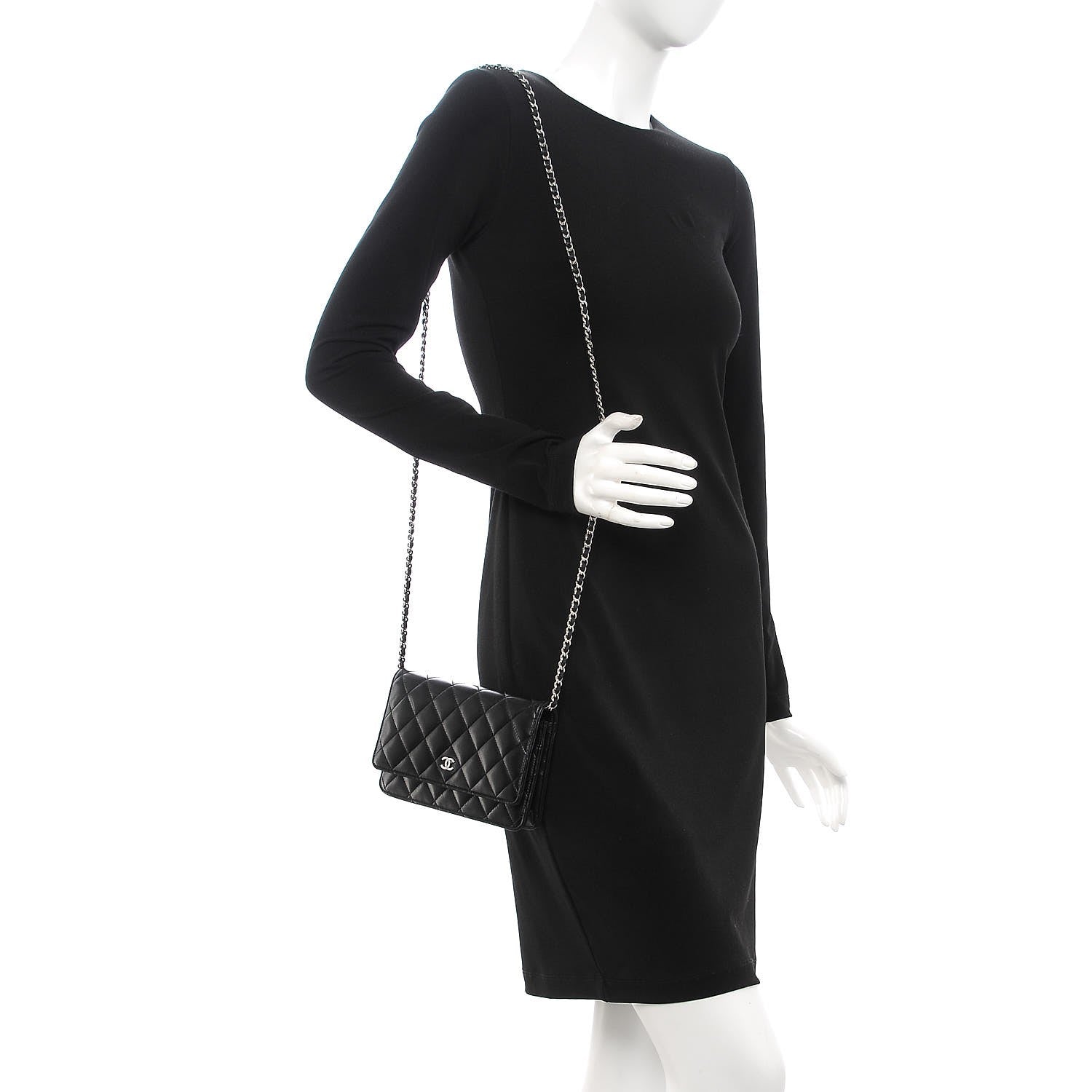 Chanel Lambskin Quilted Wallet On Chain WOC Black 2 of 9