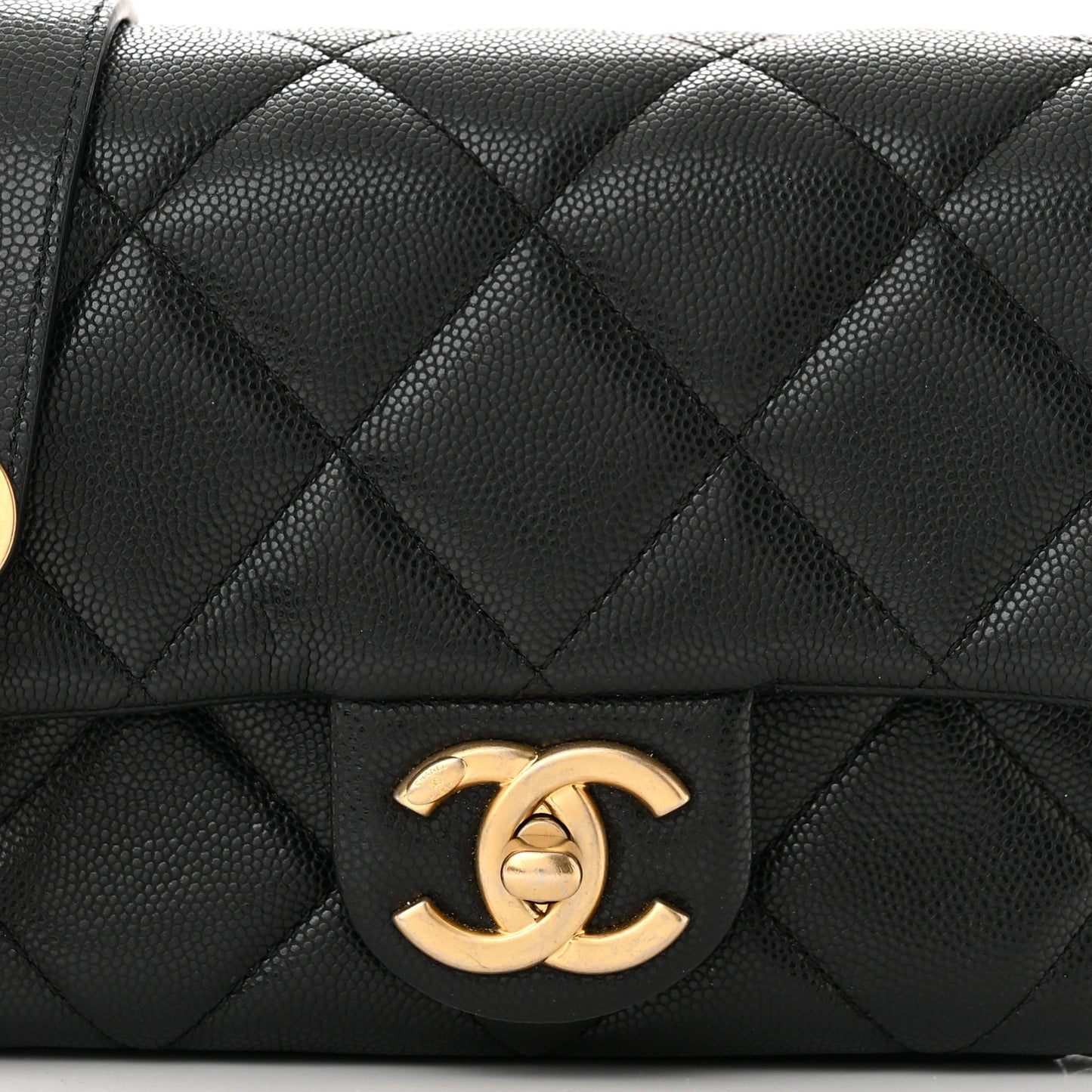 Caviar Quilted Mini Twist Your Buttons Flap Black