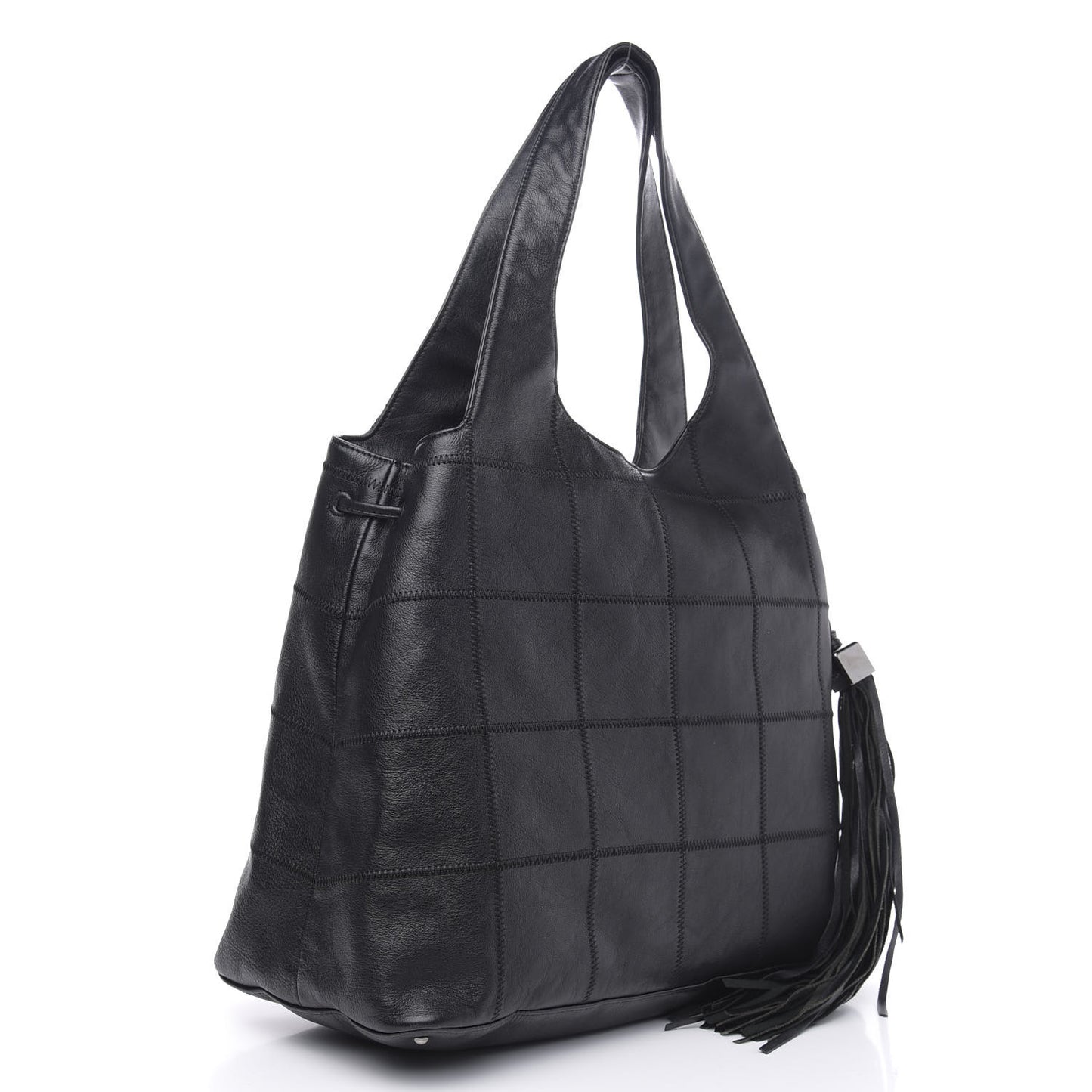 Calfskin Square Stitched Tassel Bag Black