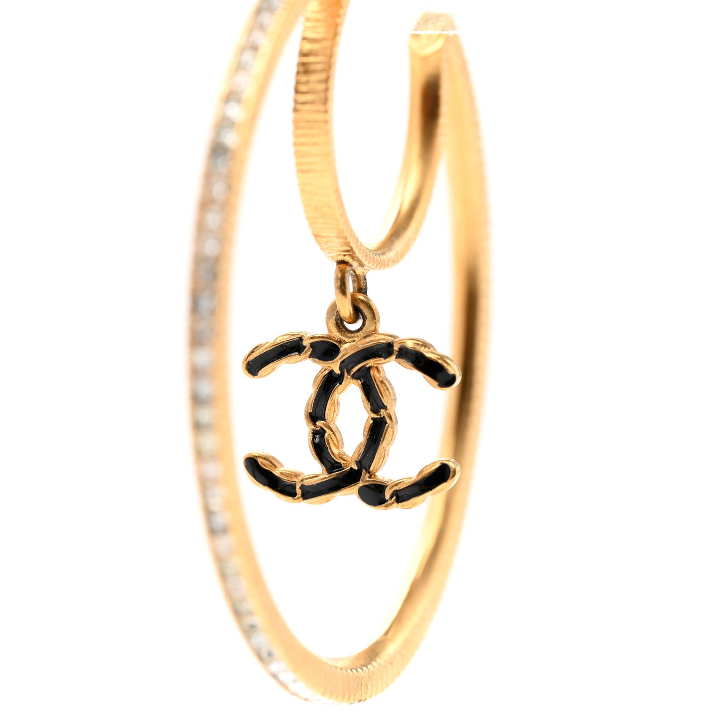 Crystal CC Drop Hoop Earrings Gold