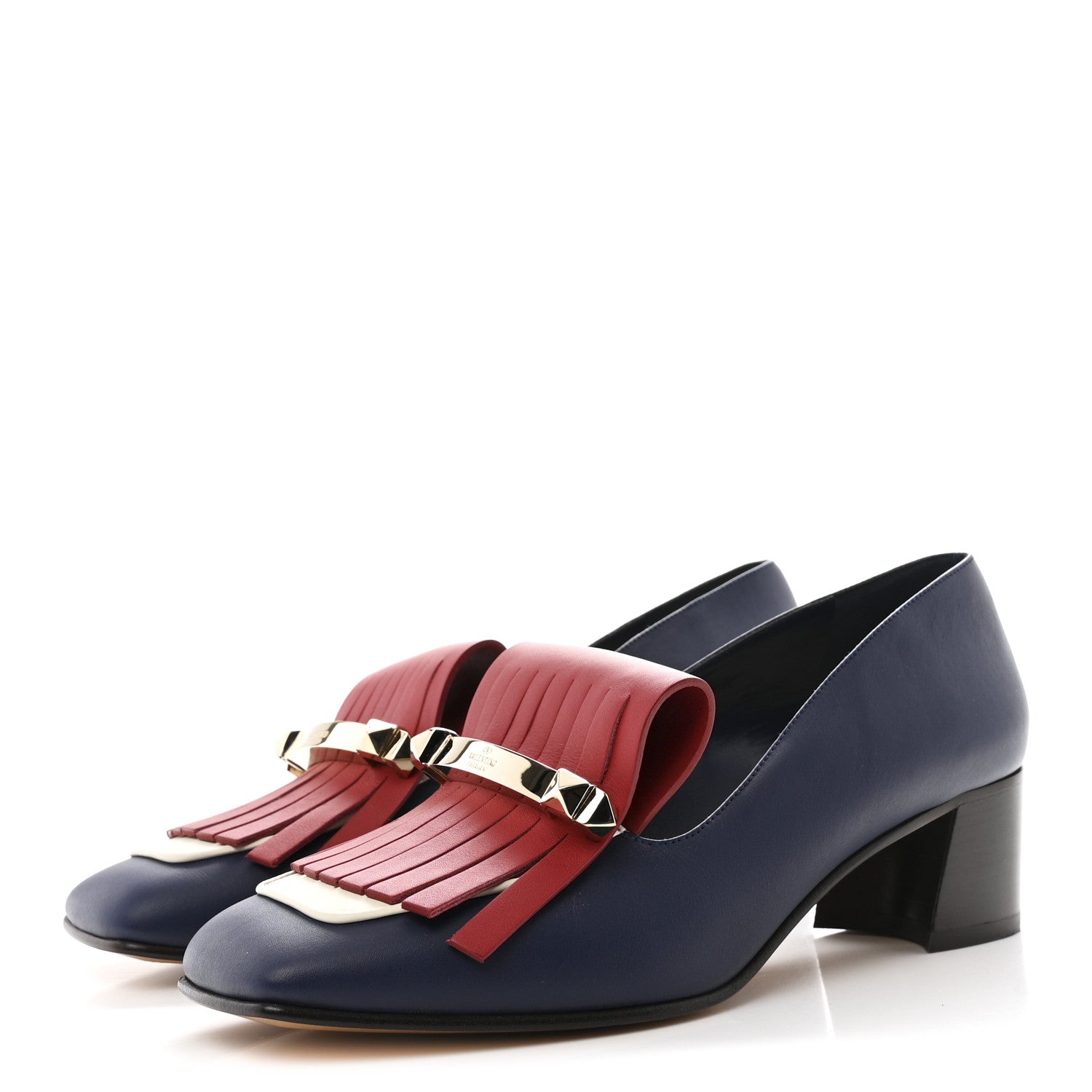 Valentino Garavani Nappa Rockstud Uptown Fringe Loafer 50 Pumps 40 Rosso Valentino Ivory Pure Blue 4 of 11