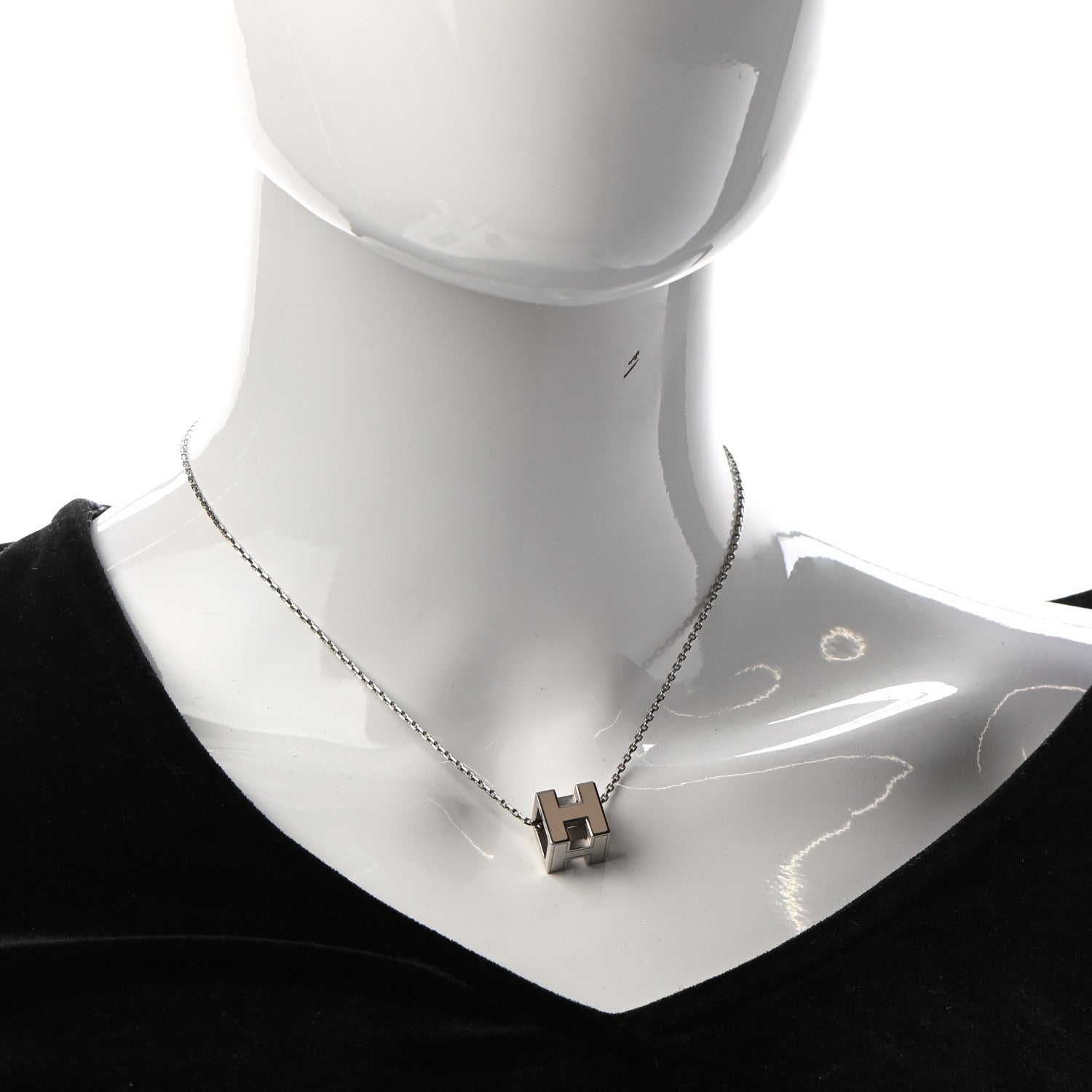 Hermes Lacquered Palladium Cage d'H Pendant Necklace Marron Glace 2 of 6
