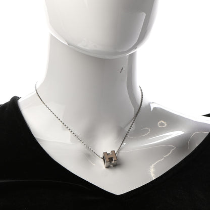 Hermes Lacquered Palladium Cage d'H Pendant Necklace Marron Glace 2 of 6