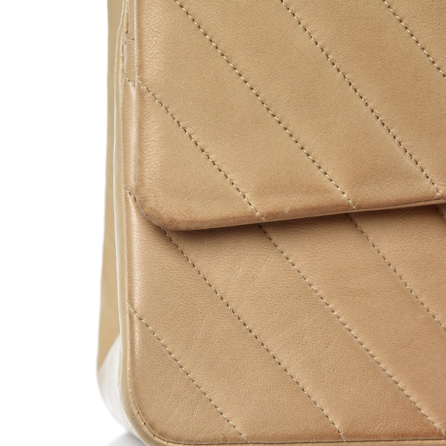Lambskin Chevron Quilted Medium Double Flap Beige