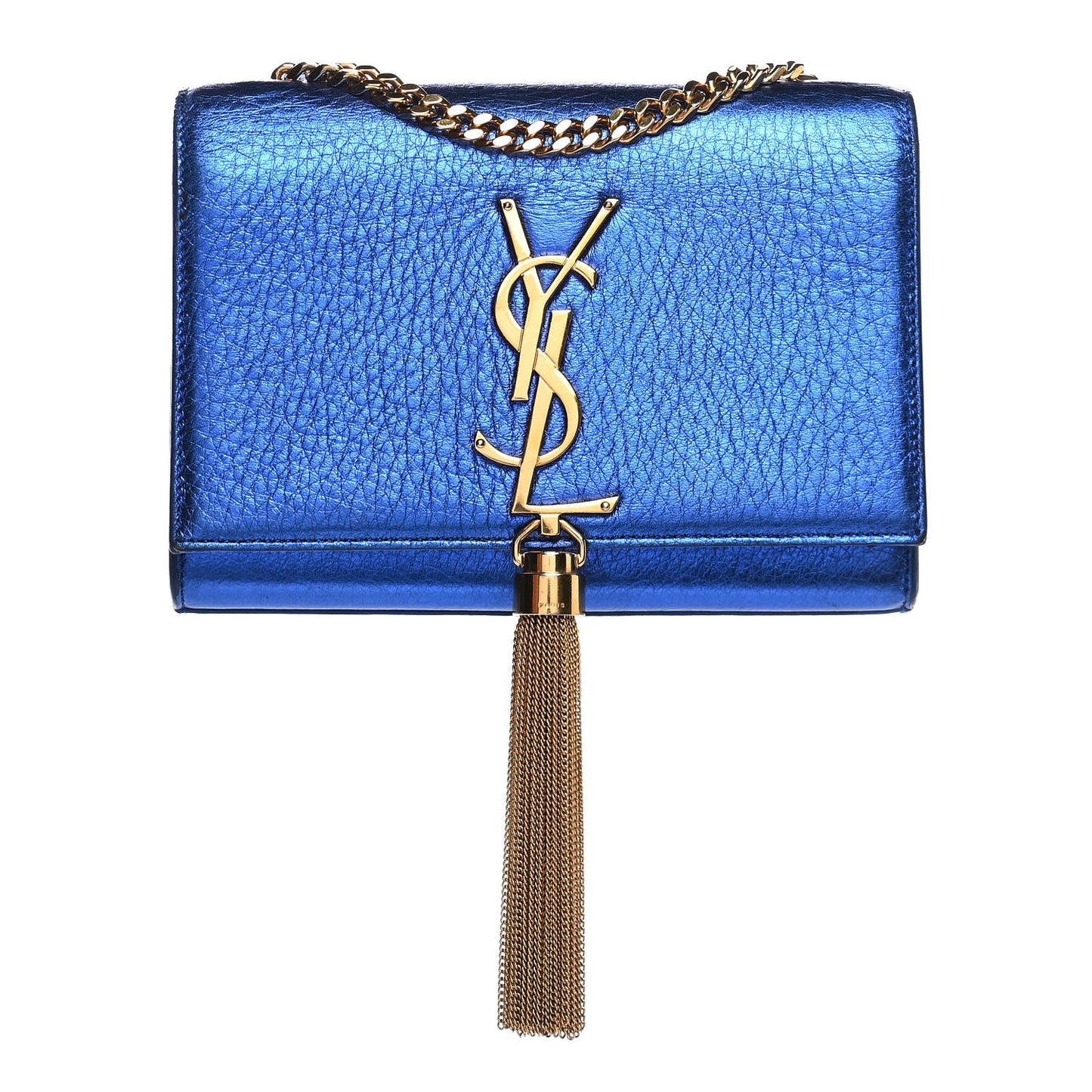 Metallic Calfskin Small Classic Monogram Kate Tassel Satchel Blue Royal