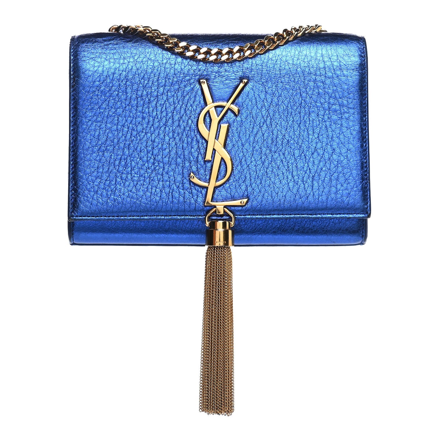 Saint Laurent Metallic Calfskin Small Classic Monogram Kate Tassel Satchel Blue Royal 1 of 9