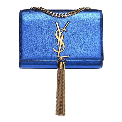 Saint Laurent Metallic Calfskin Small Classic Monogram Kate Tassel Satchel Blue Royal 1 of 9