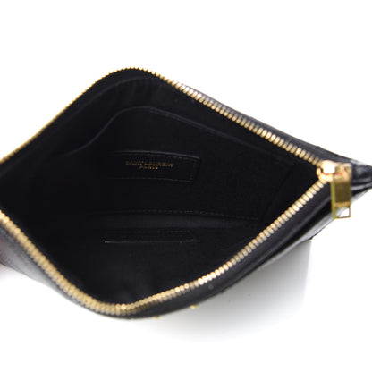 Saint Laurent Grain De Poudre Chevron Monogram Bill Pouch Black 5 of 7