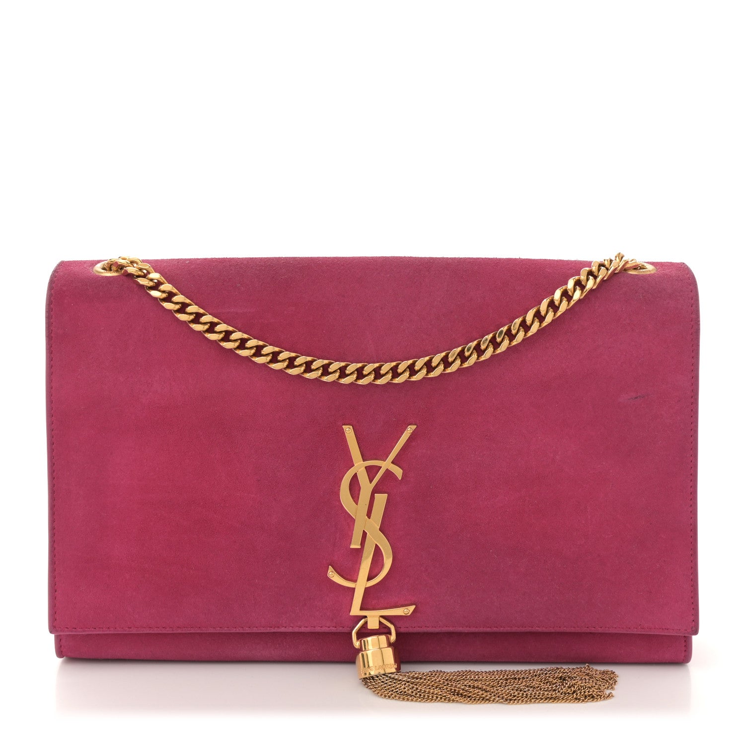 Saint Laurent Suede Medium Monogram Kate Tassel Shoulder Bag Lipstick Fuchsia 1 of 13