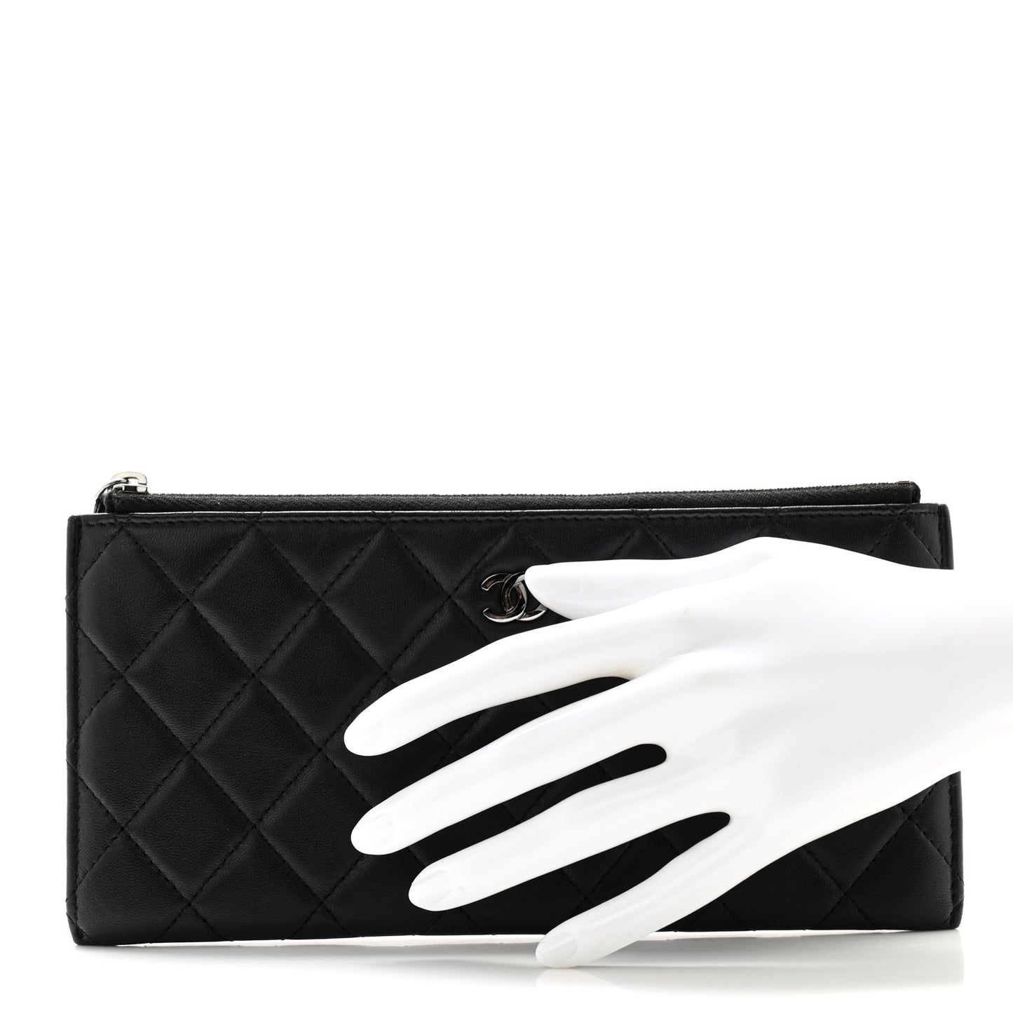 Lambskin Quilted Zip Pouch Black