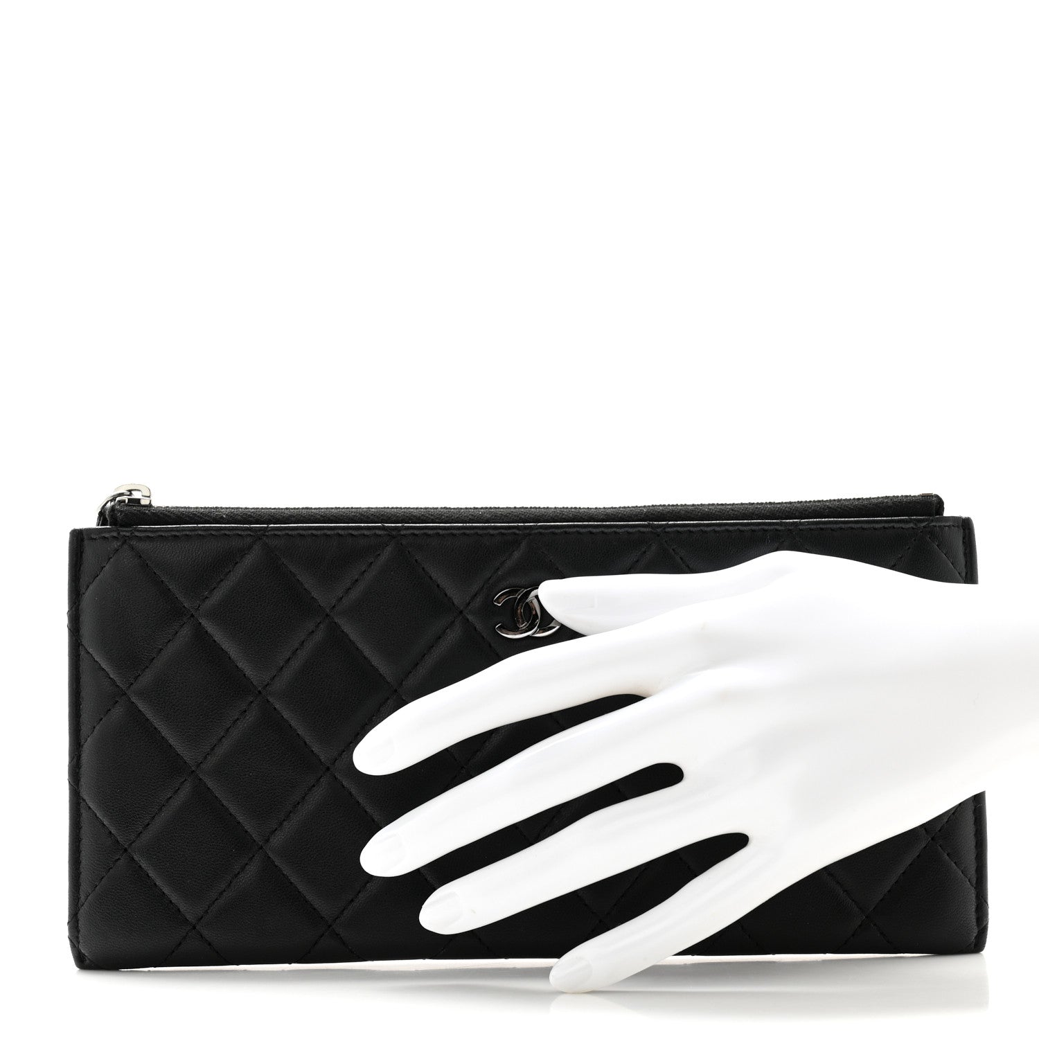 Chanel Lambskin Quilted Zip Pouch Black 2 of 8