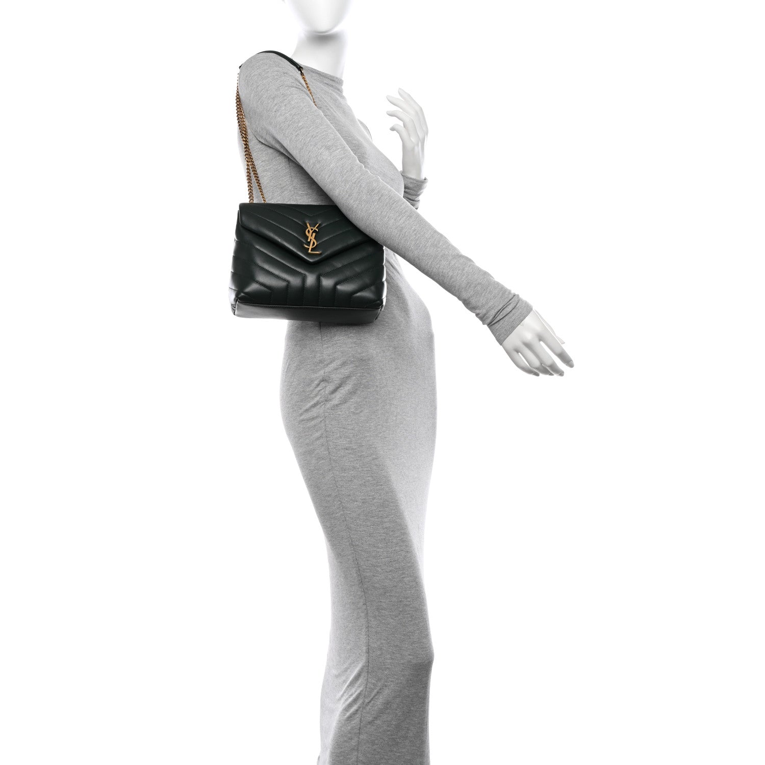 Saint Laurent Calfskin Y Quilted Monogram Small Loulou Chain Satchel Dark Mint 2 of 11